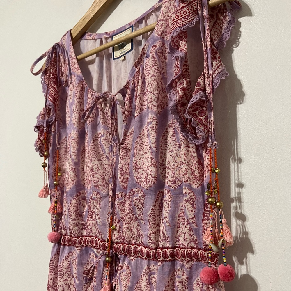 Bell by Alicia Bell Silk cotton boho midi pink purple paisley XS - Picture 6 of 8
